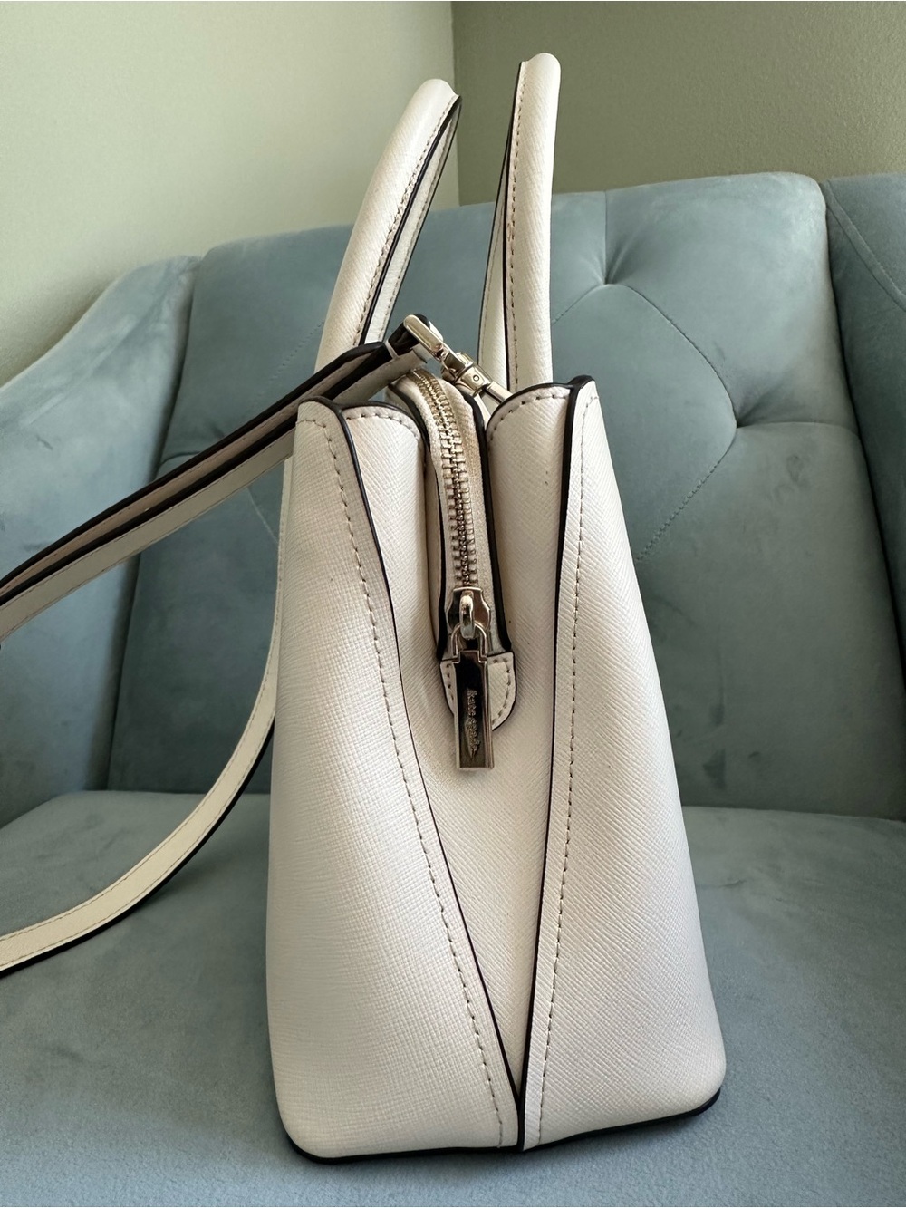 kate spade Cream Structured Leather Satchel with Top Handles - Picture 5 of 13